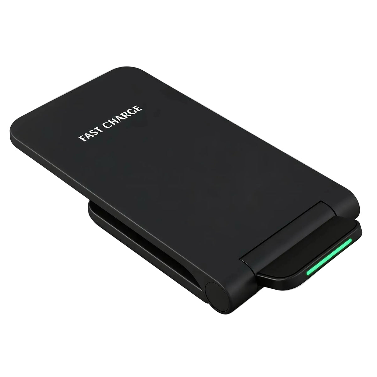 Black 15W foldable wireless fast charging stand collapsed flat for travel