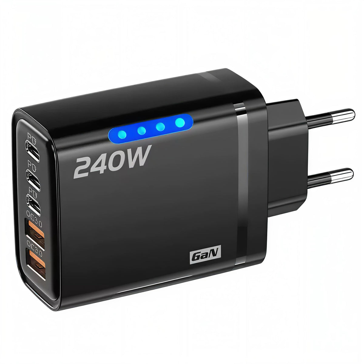 Black 240W 5-in-1 GaN USB fast charger with EU plug