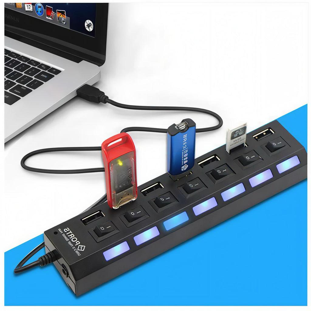 Multi-Port USB Hub Splitter with Individual Switches