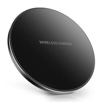 Black wireless charger on a white background