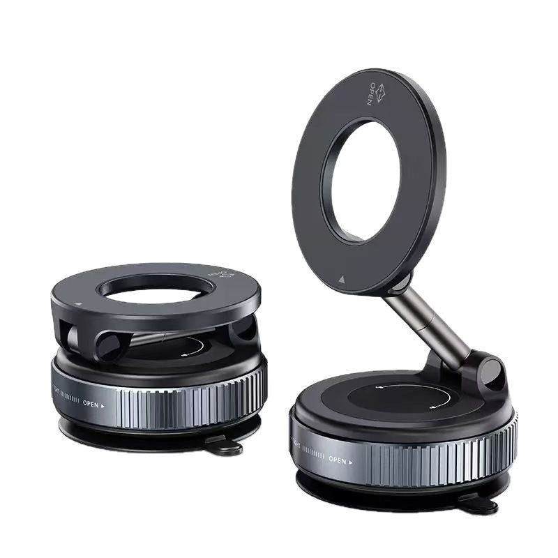 Two black vacuum adsorption bracket mounts on a white backround
