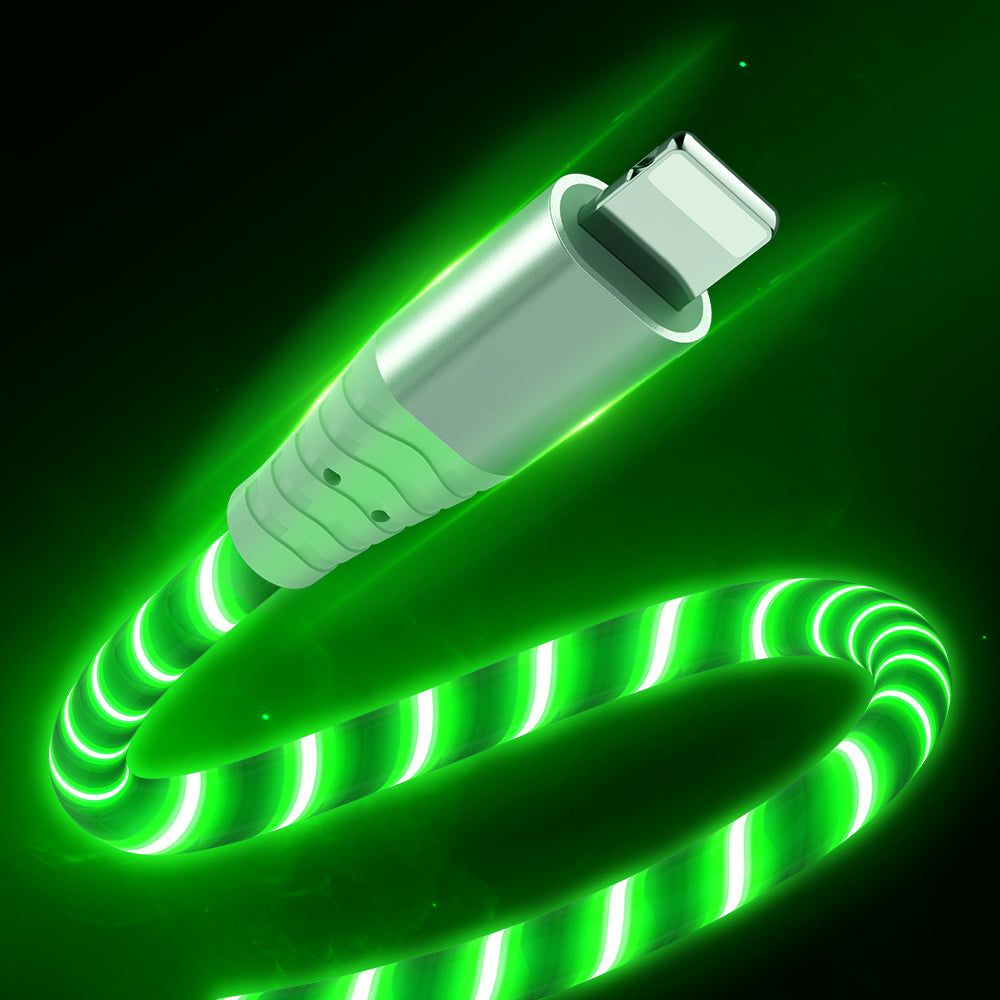 Green LED cable with USB connector on a black background
