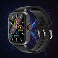 Smartwatch with a black band on a colorful background