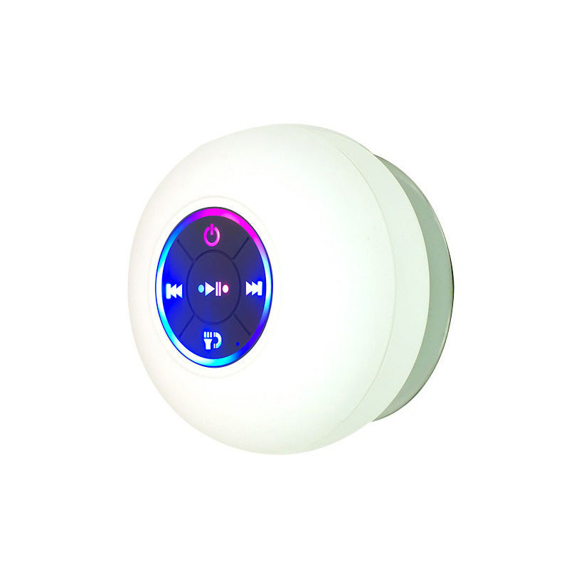 White spherical Bluetooth speaker with control buttons on a white background