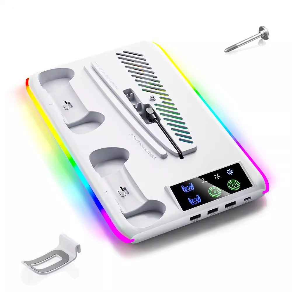 Gaming console charging station with RGB lighting on a white background