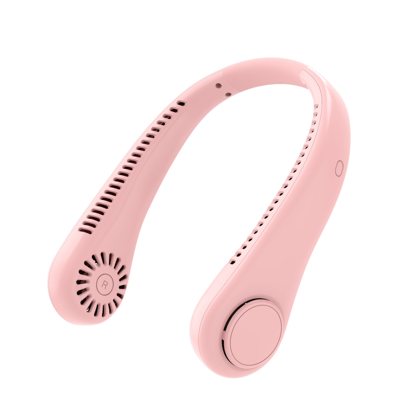Pink portable air conditioner fan with cooling effect on a white background