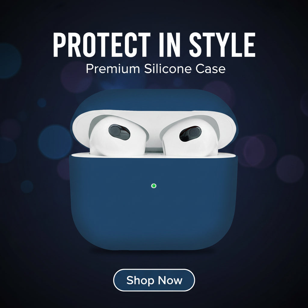 Wireless earbuds in a blue charging case on a white background