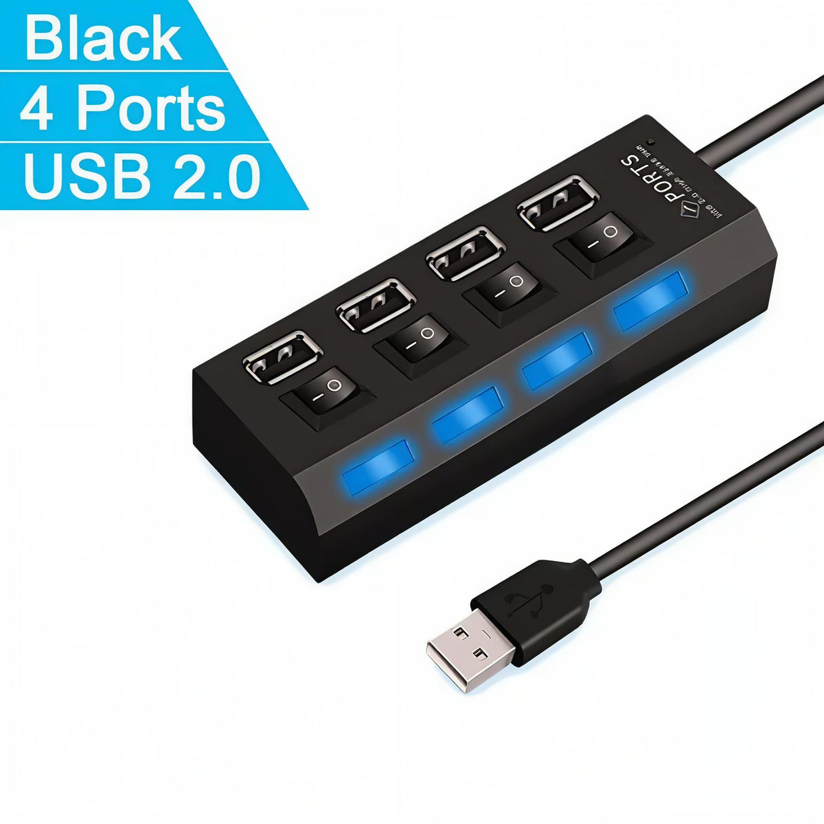 Multi-Port USB Hub Splitter with Individual Switches