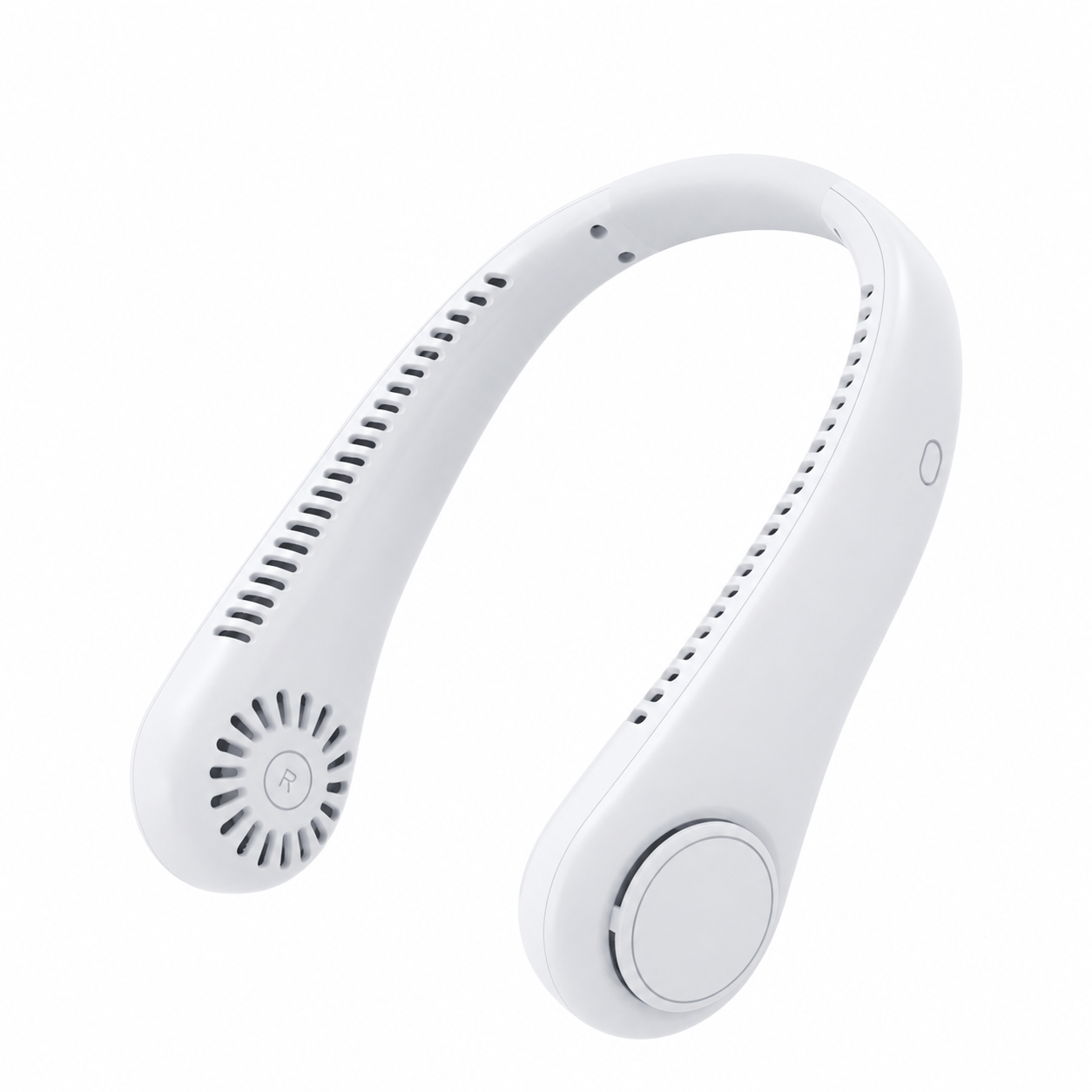 Portable white air conditioner fan with cooling effect on a white background