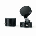 Two black magnetic vacuum desk phone mounts showing the folded and extended adjustable base
