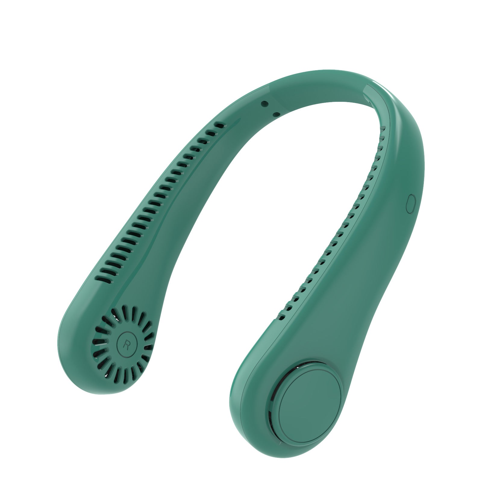 Portable dark green air conditioner fan with cooling effect on a white background