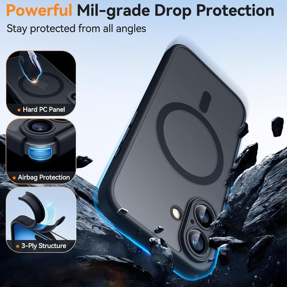Phone case with drop protection features on a rugged background