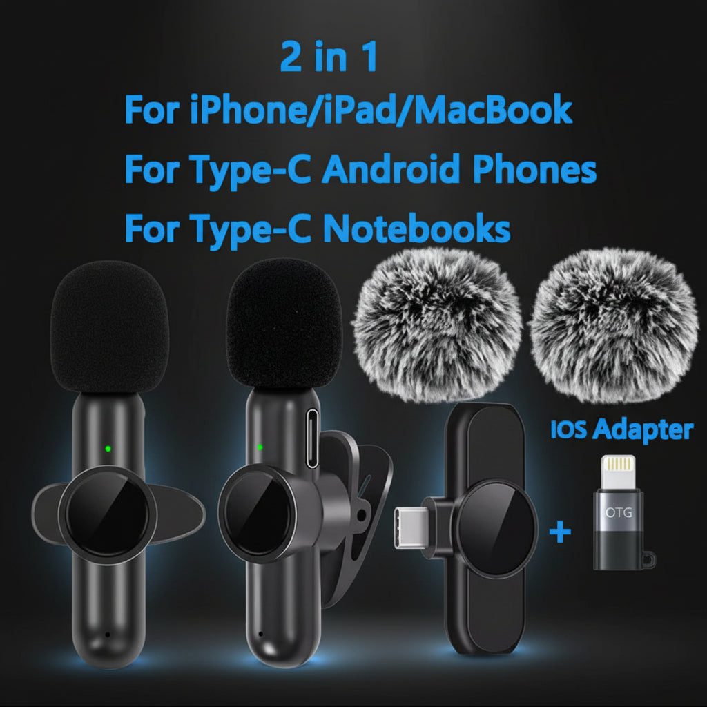 K3 Wireless Lavalier Lapel Microphone Set | For iPhone & Type-C