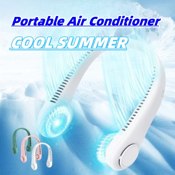 Portable air conditioner fan with cooling effect on a blue background