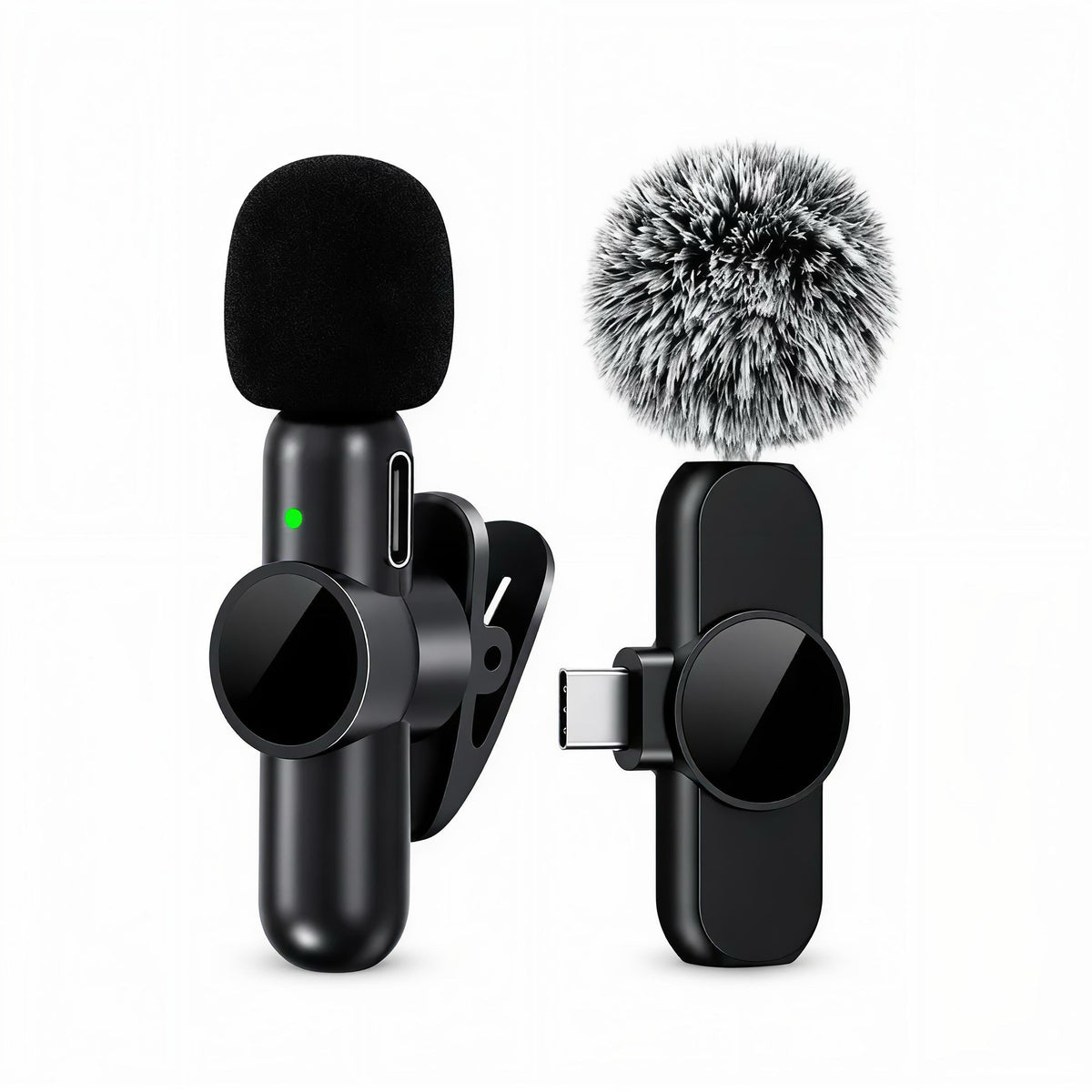 K3 wireless clip-on lavalier microphone with Type-C receiver and furry windscreen