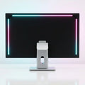 Back view of a computer monitor with illuminated RGB LED light strip attached along the edges