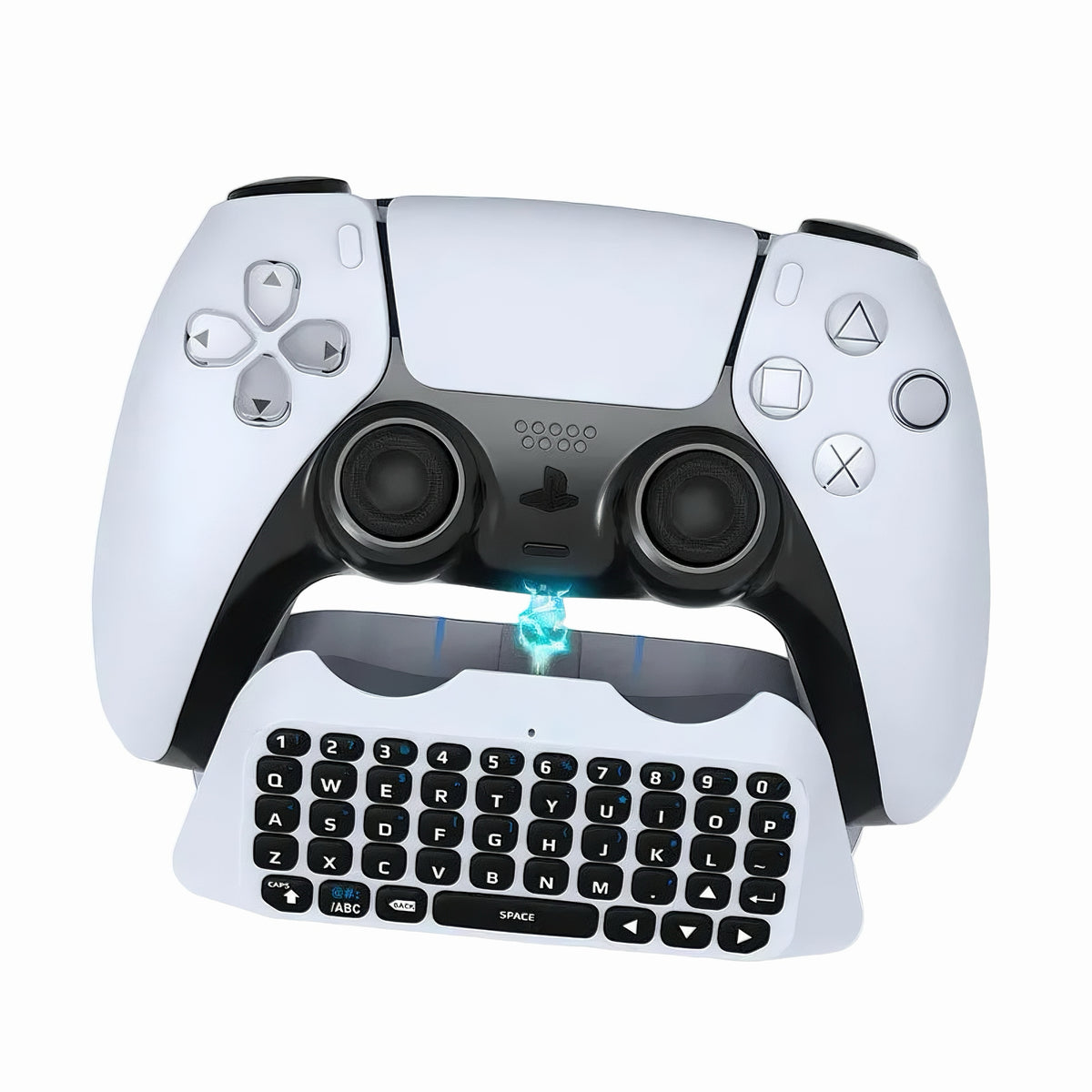 Compact wireless keypad adapter aligning with PS5 controller connector ports