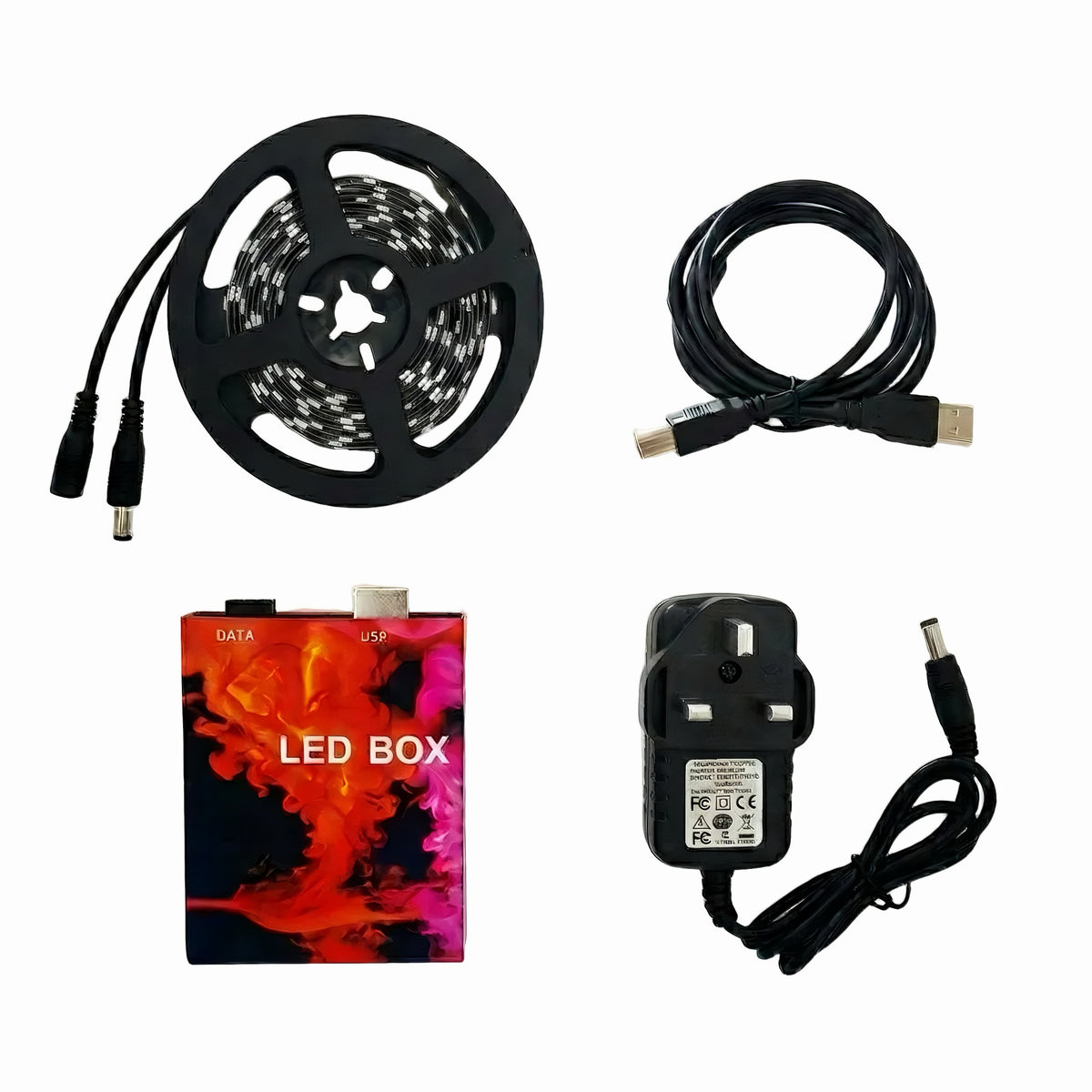 Smart Ambilight LED light strip kit with UK power adapter sync controller box and connecting cables