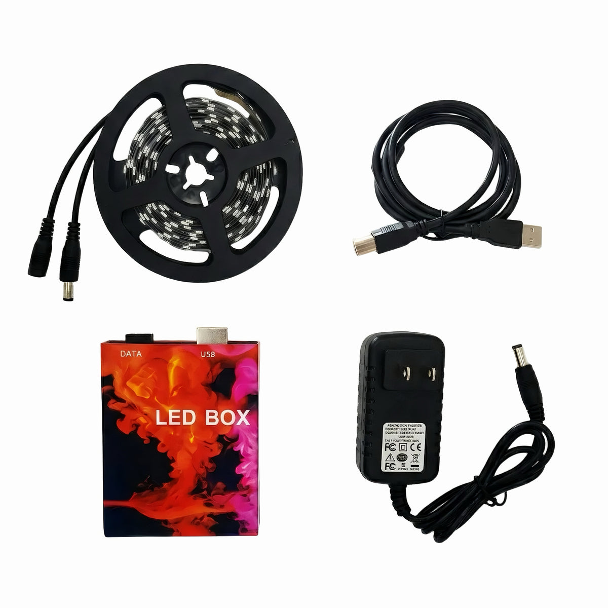 Smart Ambilight LED light strip kit with US power adapter sync controller box and connecting cables